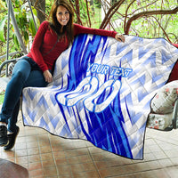 Personalized Uzbekistan Soccer Quilt Wolf Mascot Chevron Zigzag Pattern