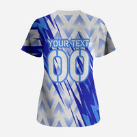 Personalized Uzbekistan Soccer Scrub Top Wolf Mascot Chevron Zigzag Pattern