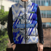 Personalized Uzbekistan Soccer Sleeveless Puffer Jacket Wolf Mascot Chevron Zigzag Pattern