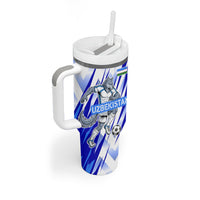 Personalized Uzbekistan Soccer Tumbler With Handle Wolf Mascot Chevron Zigzag Pattern