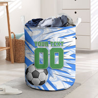 Personalized Uzbekistan Soccer Laundry Basket White Wolves Football Halftone Pattern