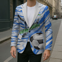 Personalized Uzbekistan Soccer Blazer White Wolves Football Halftone Pattern