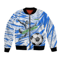 Personalized Uzbekistan Soccer Bomber Jacket White Wolves Football Halftone Pattern