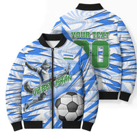 Personalized Uzbekistan Soccer Bomber Puffer Jacket White Wolves Football Halftone Pattern