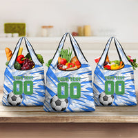 Personalized Uzbekistan Soccer Grocery Bag White Wolves Football Halftone Pattern