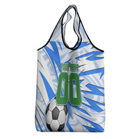 Personalized Uzbekistan Soccer Grocery Bag White Wolves Football Halftone Pattern