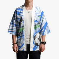 Personalized Uzbekistan Soccer Kimono White Wolves Football Halftone Pattern