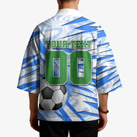 Personalized Uzbekistan Soccer Kimono White Wolves Football Halftone Pattern