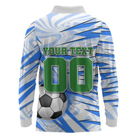 Personalized Uzbekistan Soccer Long Sleeve Polo Shirt White Wolves Football Halftone Pattern