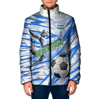 Personalized Uzbekistan Soccer Padded Jacket White Wolves Football Halftone Pattern