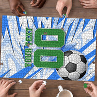 Personalized Uzbekistan Soccer Puzzle White Wolves Football Halftone Pattern
