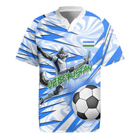 Personalized Uzbekistan Soccer Rugby Jersey White Wolves Football Halftone Pattern