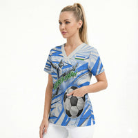 Personalized Uzbekistan Soccer Scrub Top White Wolves Football Halftone Pattern