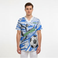 Personalized Uzbekistan Soccer Scrub Top White Wolves Football Halftone Pattern