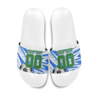 Personalized Uzbekistan Soccer Slide Sandals White Wolves Football Halftone Pattern