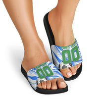 Personalized Uzbekistan Soccer Slide Sandals White Wolves Football Halftone Pattern