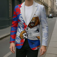 Personalized England Football Blazer Fierce Lion Mascot Abstract Brush Stroke