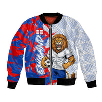 Personalized England Football Bomber Jacket Fierce Lion Mascot Abstract Brush Stroke