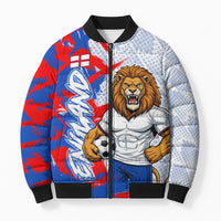 Personalized England Football Bomber Puffer Jacket Fierce Lion Mascot Abstract Brush Stroke