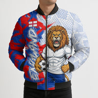Personalized England Football Bomber Puffer Jacket Fierce Lion Mascot Abstract Brush Stroke