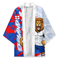 Personalized England Football Kimono Fierce Lion Mascot Abstract Brush Stroke