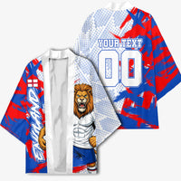 Personalized England Football Kimono Fierce Lion Mascot Abstract Brush Stroke
