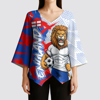 Personalized England Football Kimono Sleeve Blouse Fierce Lion Mascot Abstract Brush Stroke
