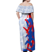 Personalized England Football Off Shoulder Maxi Dress Fierce Lion Mascot Abstract Brush Stroke