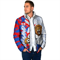 Personalized England Football Padded Jacket Fierce Lion Mascot Abstract Brush Stroke