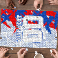 Personalized England Football Puzzle Fierce Lion Mascot Abstract Brush Stroke