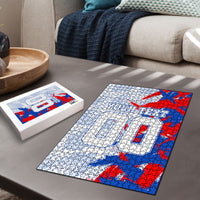 Personalized England Football Puzzle Fierce Lion Mascot Abstract Brush Stroke