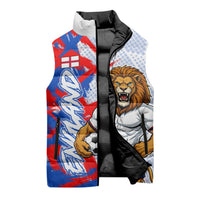 Personalized England Football Sleeveless Puffer Jacket Fierce Lion Mascot Abstract Brush Stroke
