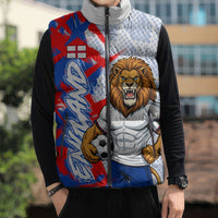 Personalized England Football Sleeveless Puffer Jacket Fierce Lion Mascot Abstract Brush Stroke
