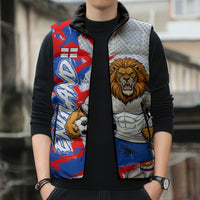 Personalized England Football Sleeveless Puffer Jacket Fierce Lion Mascot Abstract Brush Stroke
