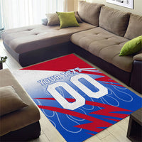 Personalized England Football Area Rug Dynamic Lion Athlete Red Blue Flame