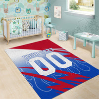 Personalized England Football Area Rug Dynamic Lion Athlete Red Blue Flame