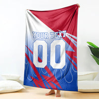 Personalized England Football Blanket Dynamic Lion Athlete Red Blue Flame