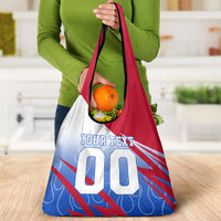 Personalized England Football Grocery Bag Dynamic Lion Athlete Red Blue Flame
