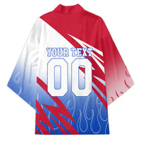 Personalized England Football Kimono Dynamic Lion Athlete Red Blue Flame