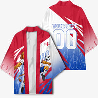 Personalized England Football Kimono Dynamic Lion Athlete Red Blue Flame