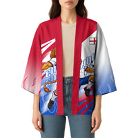 Personalized England Football Kimono Dynamic Lion Athlete Red Blue Flame