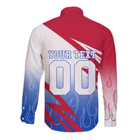 Personalized England Football Long Sleeve Button Shirt Dynamic Lion Athlete Red Blue Flame