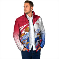 Personalized England Football Padded Jacket Dynamic Lion Athlete Red Blue Flame