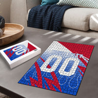 Personalized England Football Puzzle Dynamic Lion Athlete Red Blue Flame