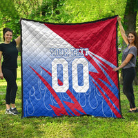 Personalized England Football Quilt Dynamic Lion Athlete Red Blue Flame