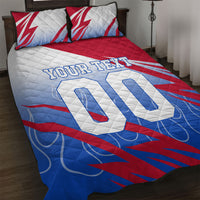 Personalized England Football Quilt Bed Set Dynamic Lion Athlete Red Blue Flame