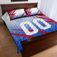 Personalized England Football Quilt Bed Set Dynamic Lion Athlete Red Blue Flame