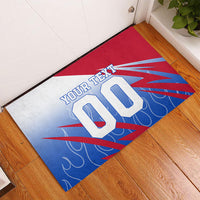 Personalized England Football Rubber Doormat Dynamic Lion Athlete Red Blue Flame
