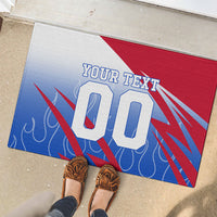 Personalized England Football Rubber Doormat Dynamic Lion Athlete Red Blue Flame