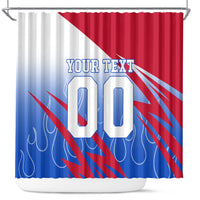 Personalized England Football Shower Curtain Dynamic Lion Athlete Red Blue Flame